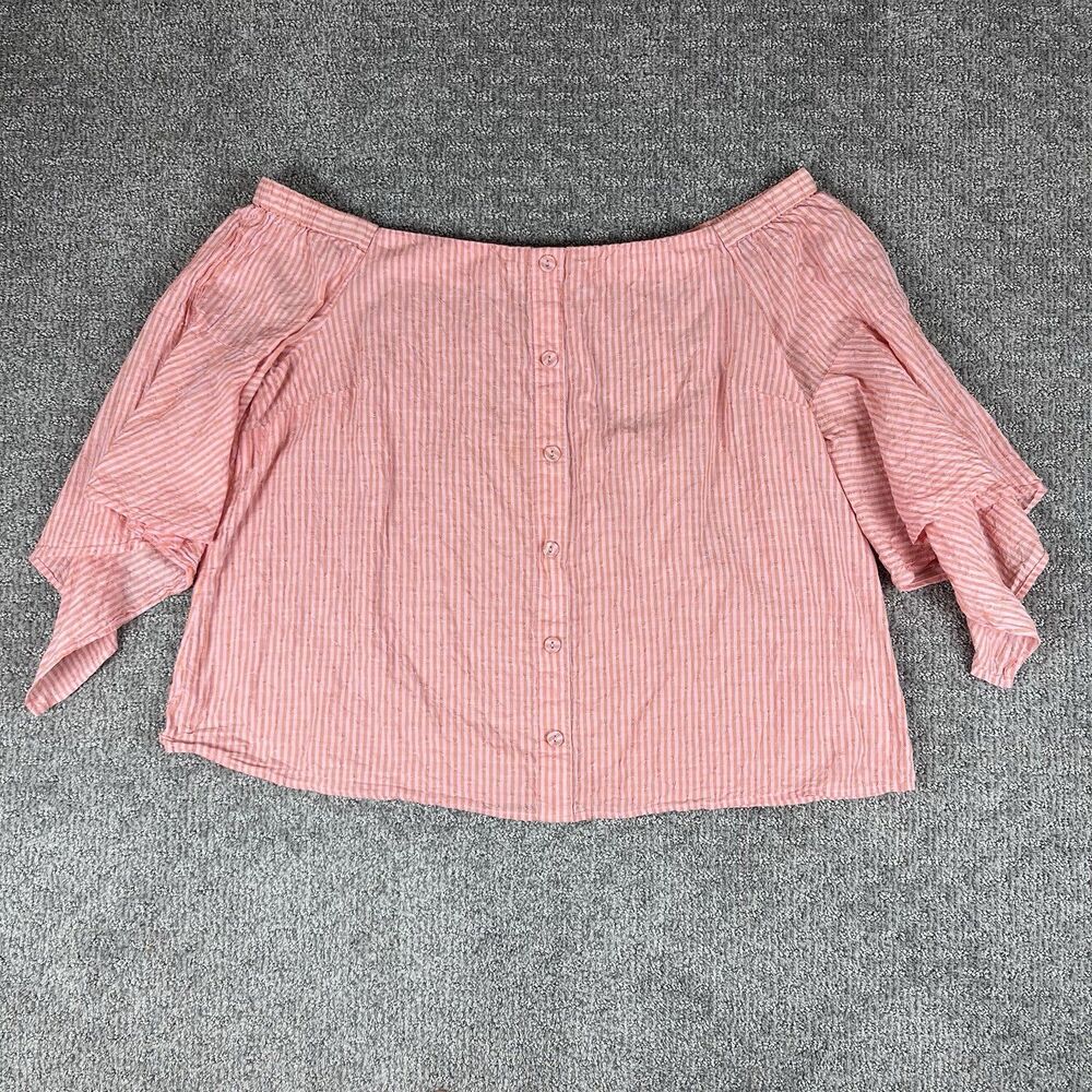 Lane Bryant Shirt Womens Eighteen Off Shoulder Stripe Coastal Bohemain Pink